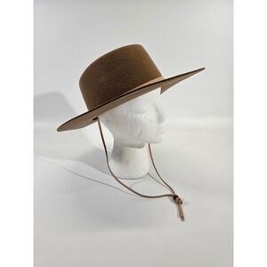 Gigi Pip Brown 100% Australian Wool Wide Brim Hat with Leather Chin Strap 57cm